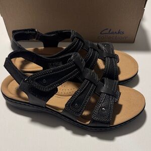 Clarks Sandals Womens 6 Black Leather Laurieann Ivy